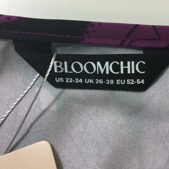 BLOOMCHIC 22-24 3X Plus Purple Floral Shirred Elastic Waist Knee Dress NWT B43 - Picture 8 of 11